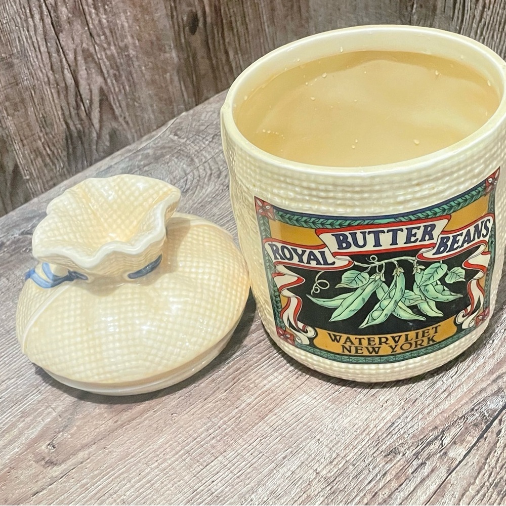 Rustic Cream Ceramic Canister Set with Vintage Labels - Picture 7 of 10